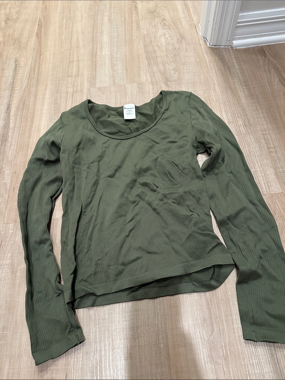 No Boundaries Olive Ribbed Scoop Neck Long Sleeve Top